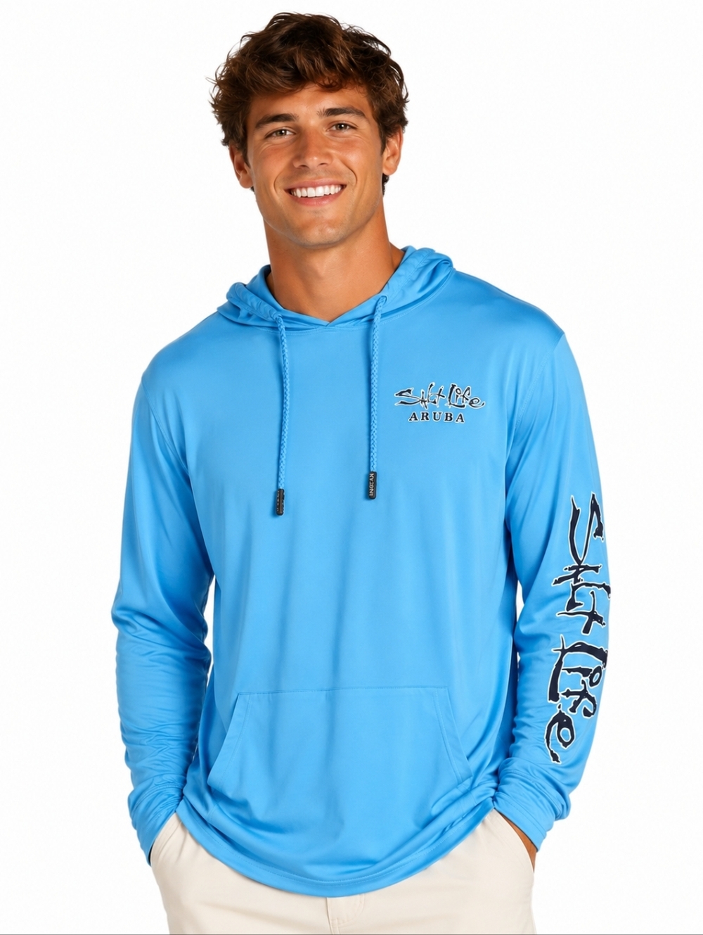 Men’s Salt Life Aruba UPF 50+ Performance Hoodie Blue XXL